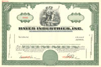 Hayes Industries, Inc. - Specimen Stock Certificate